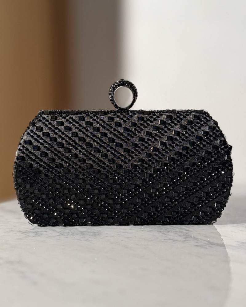 Black evening bag fully decorated with crystals