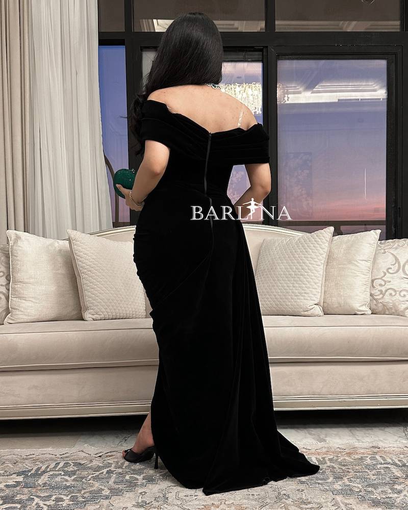 Black Velvet Off Shoulder Dress