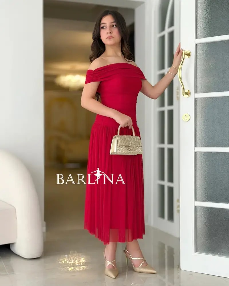 A red dress with soft chiffon layers