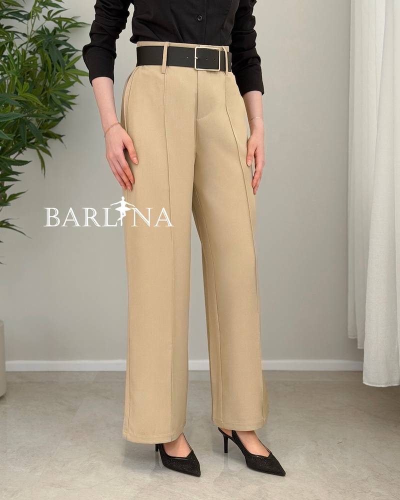 Straight-leg formal trousers with a black belt