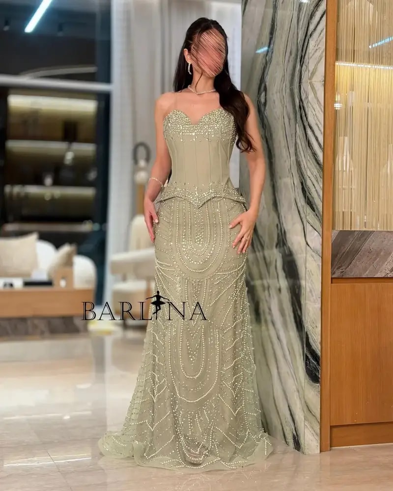 Light olive mermaid evening dress with corset