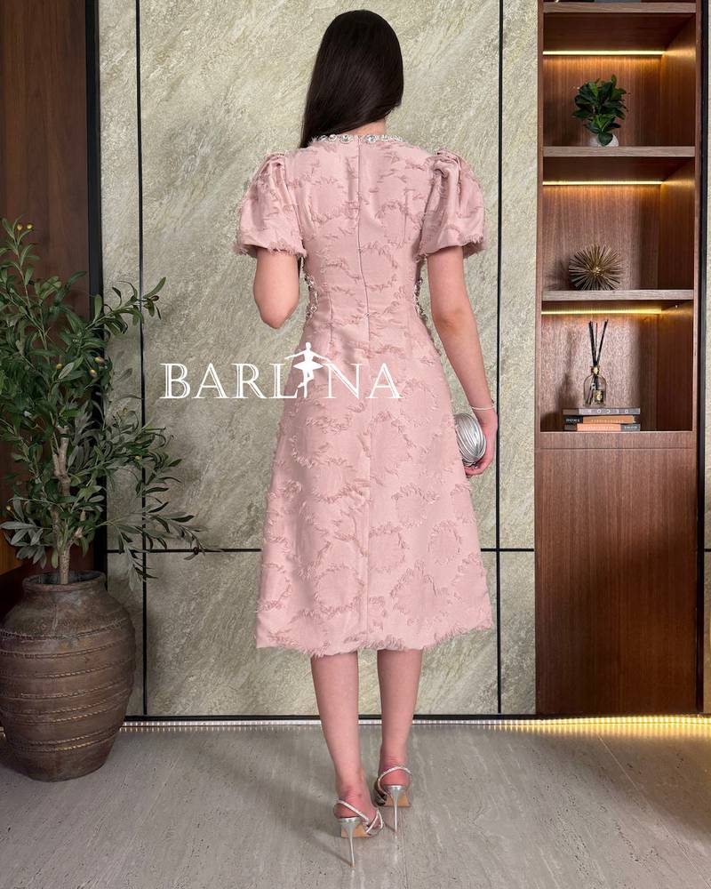 Pink dress with a collar and shiny sides