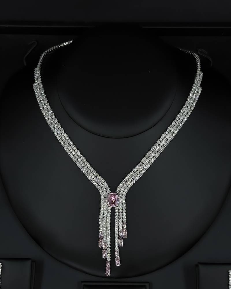 A luxurious set studded with crystals and pink stones