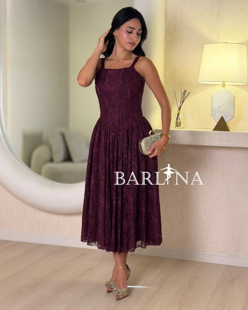 Burgundy lace midi dress with straps