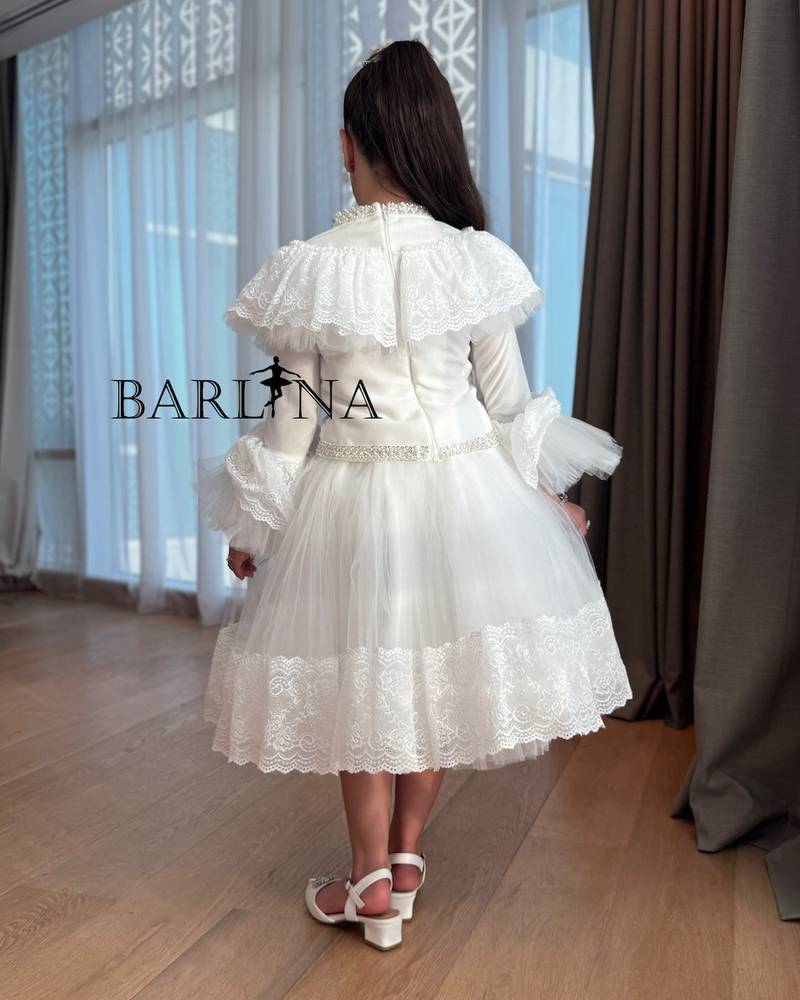 Classic white girls' dress with lace layers