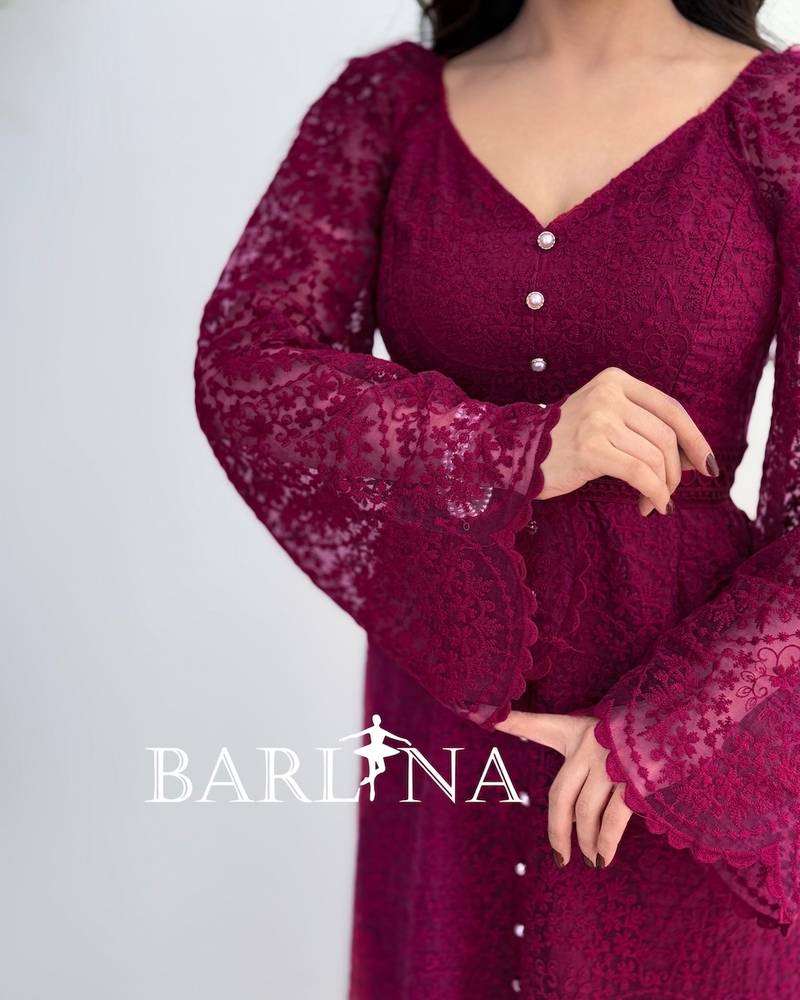 Women's fuchsia lace dress with front buttons