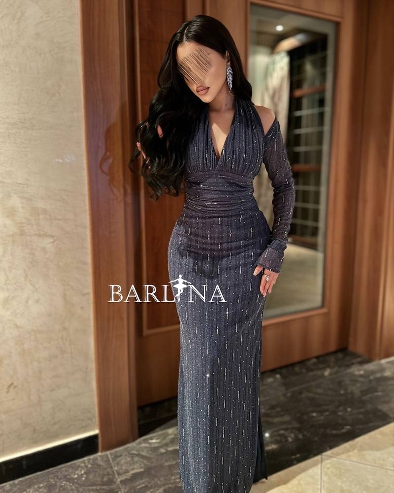 Navy blue embroidered tight dress with stones