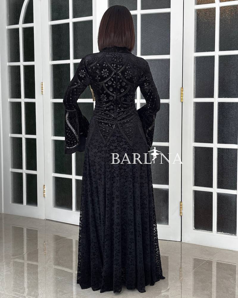 Long black dress with lace details
