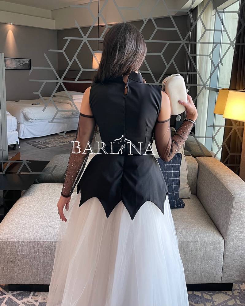 Two-tone dress with sheer sleeves