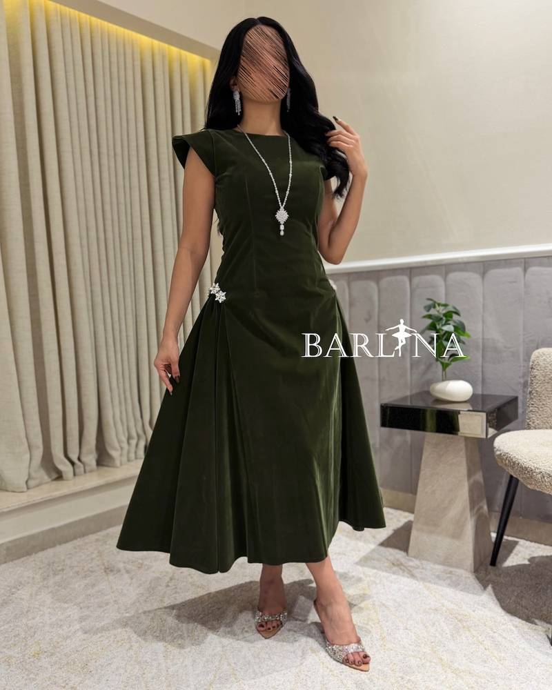 Olive green velvet cloche dress
