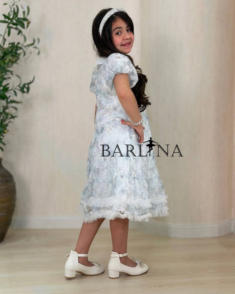 Girls' ice blue dress with light layers