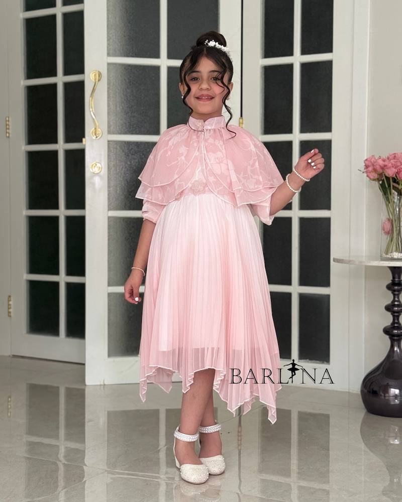 Girls' pleated dress with a floral overlay