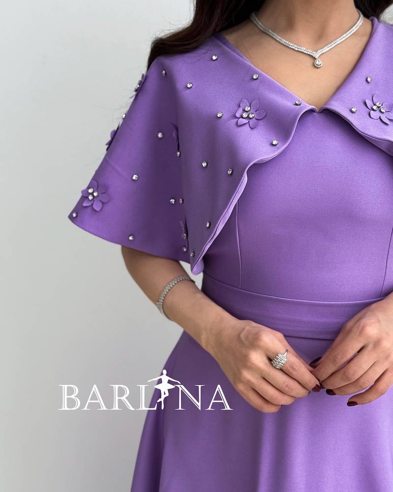 Dress with embroidered cape and pleats at the bottom