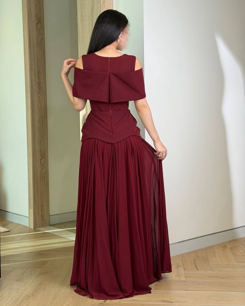 Burgundy Off-Shoulder Beaded Dress