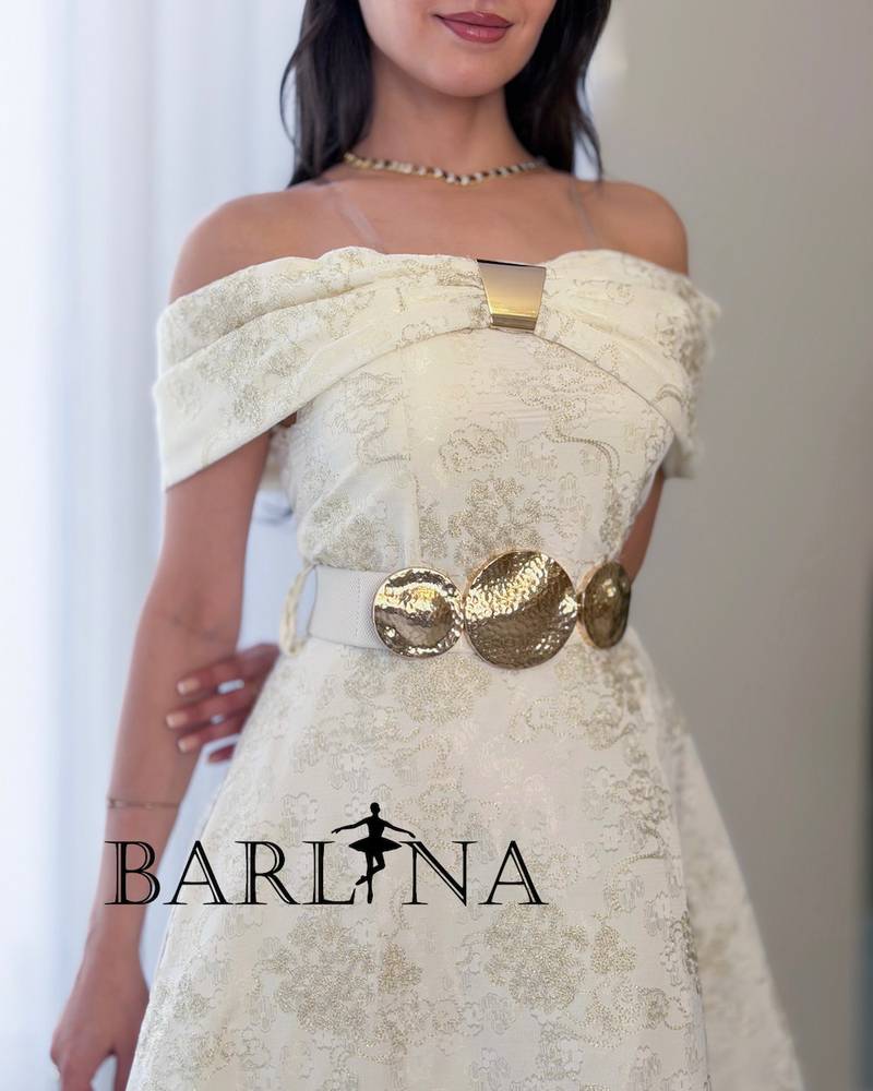 Soft off-shoulder flared floral dress