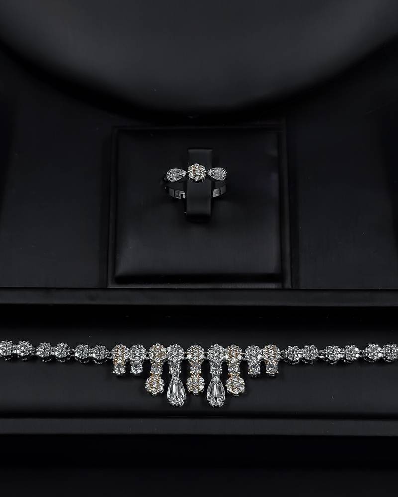 Accessory set with an elegant necklace and dangling details
