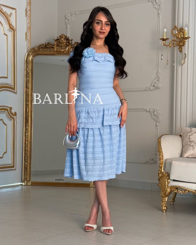  midi dress with soft layers