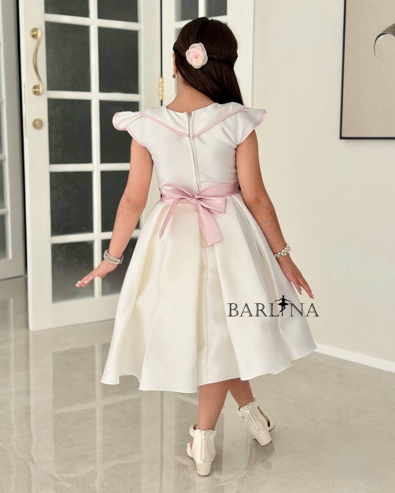 Ivory girl's dress with pink accents