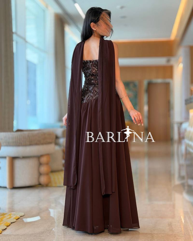 Brown evening dress with luxurious sequin embroidery