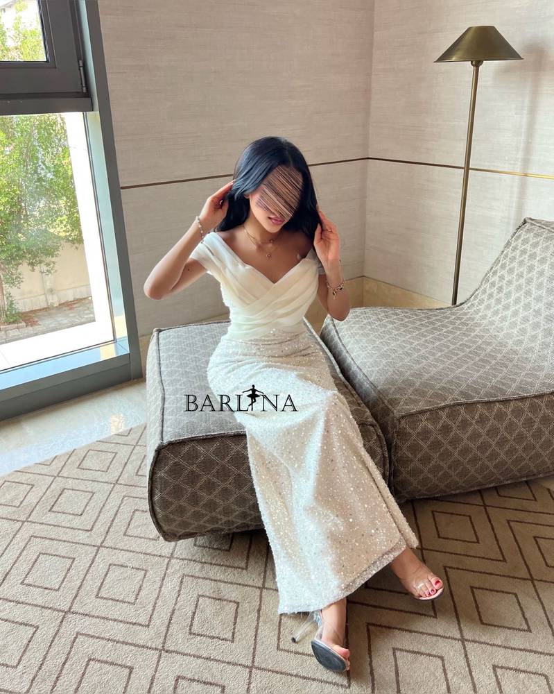 Long off-white sequin dress