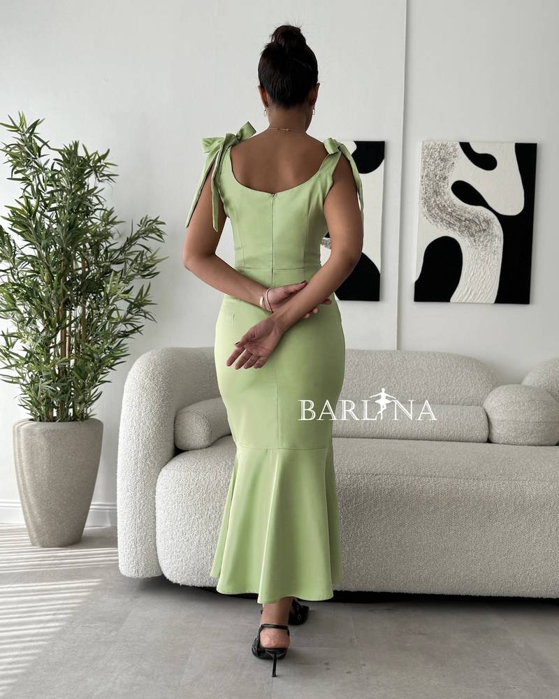 Apple green midi dress with tie straps