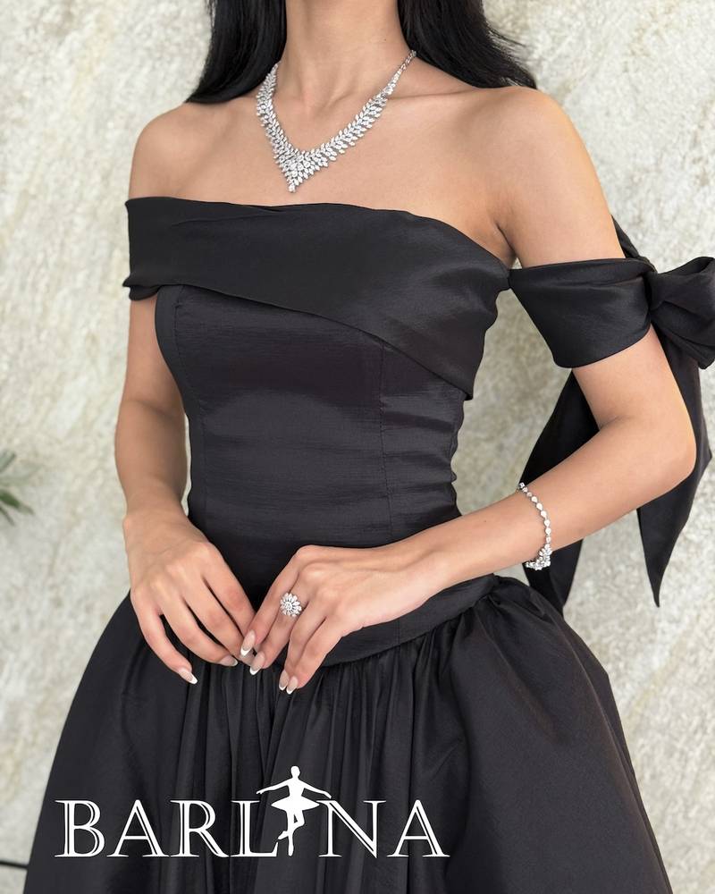Black royal dress with knotted shoulders