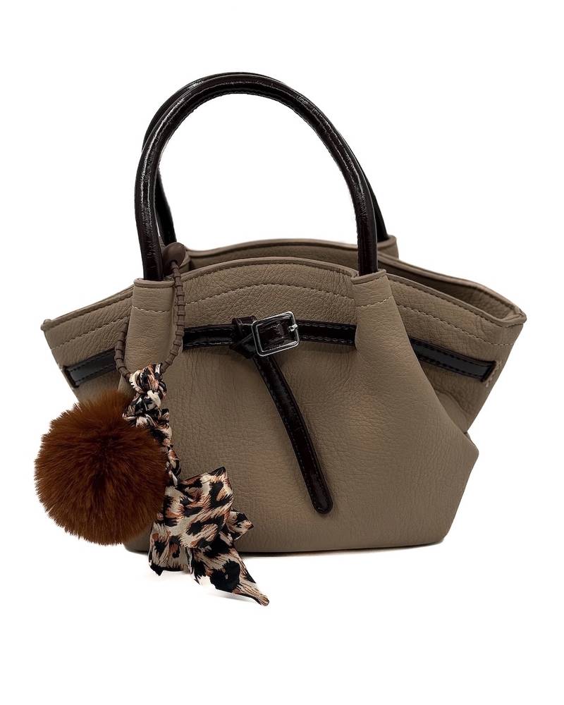 An elegant handbag adorned with a soft fur trim