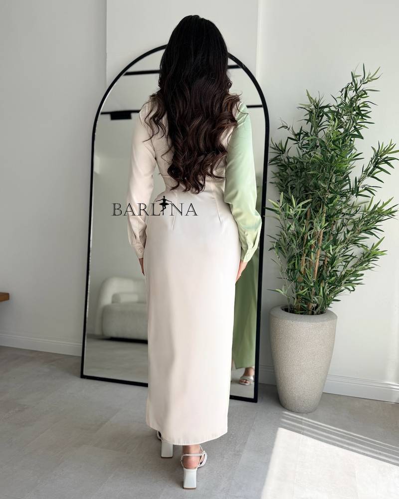 Apple green dress with front buttons and a formal collar