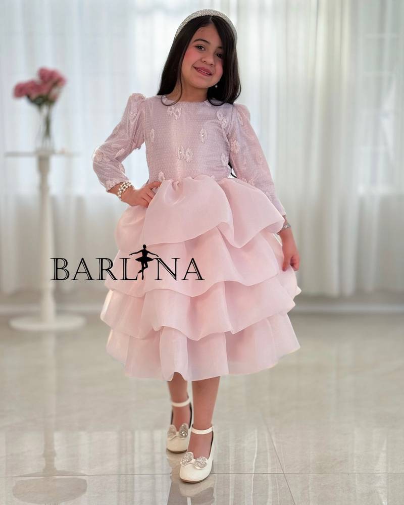 Pink multi-layered evening dress for girls