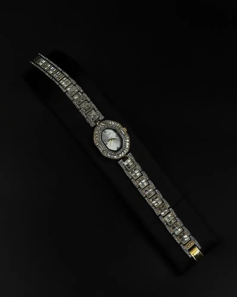 Women's evening watch with a sparkling crystal bezel