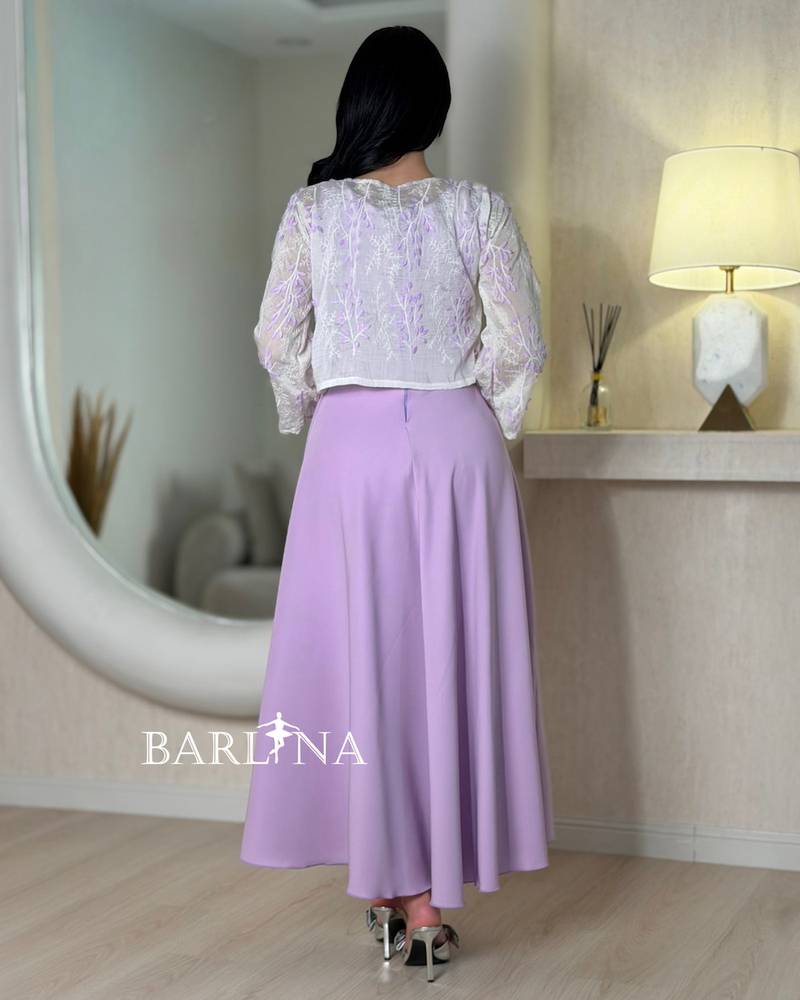 Purple midi dress with a wide cut