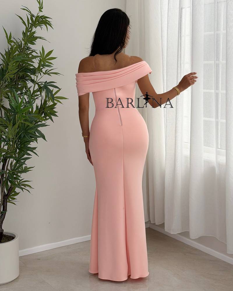 Soft pink off-shoulder dress