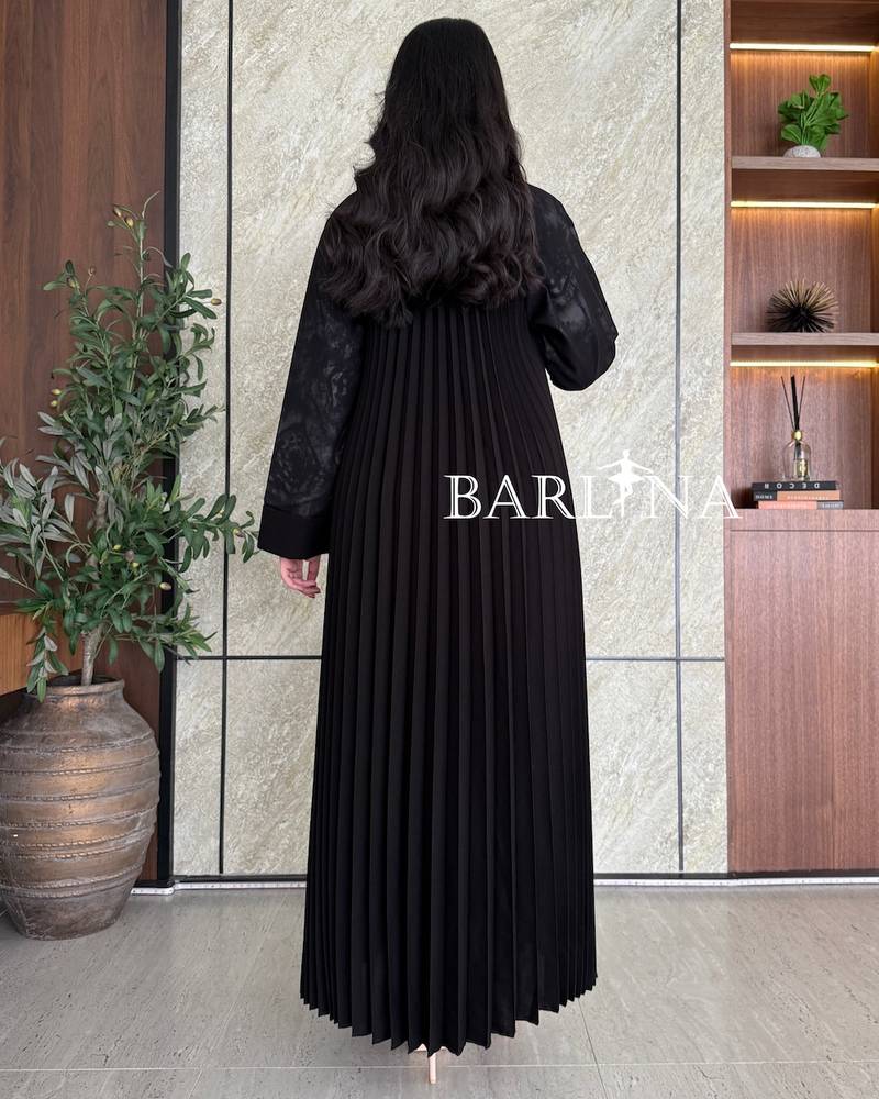 Luxurious black abaya with soft pleats throughout