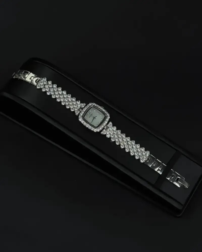 Women's silver watch studded with sparkling crystals