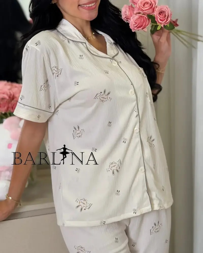 Elegant off-white pajamas with delicate patterns
