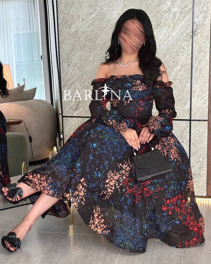 Black Off Shoulder Dress with Colorful Patterns