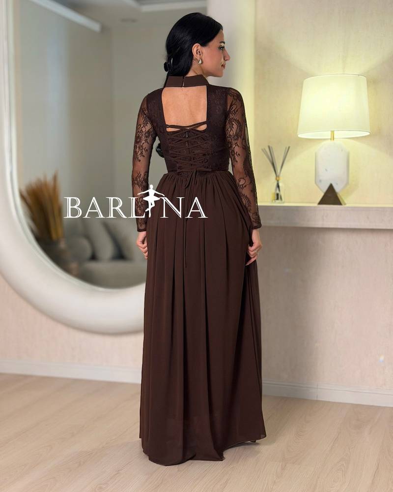 A soft brown dress with elegant lace details