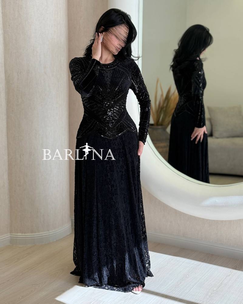 Royal black lace dress with velvet sleeves
