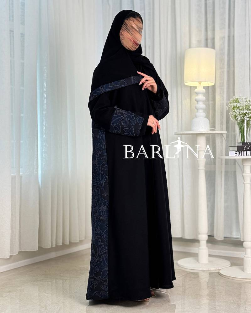 Elegant black abaya with side and back embroidery