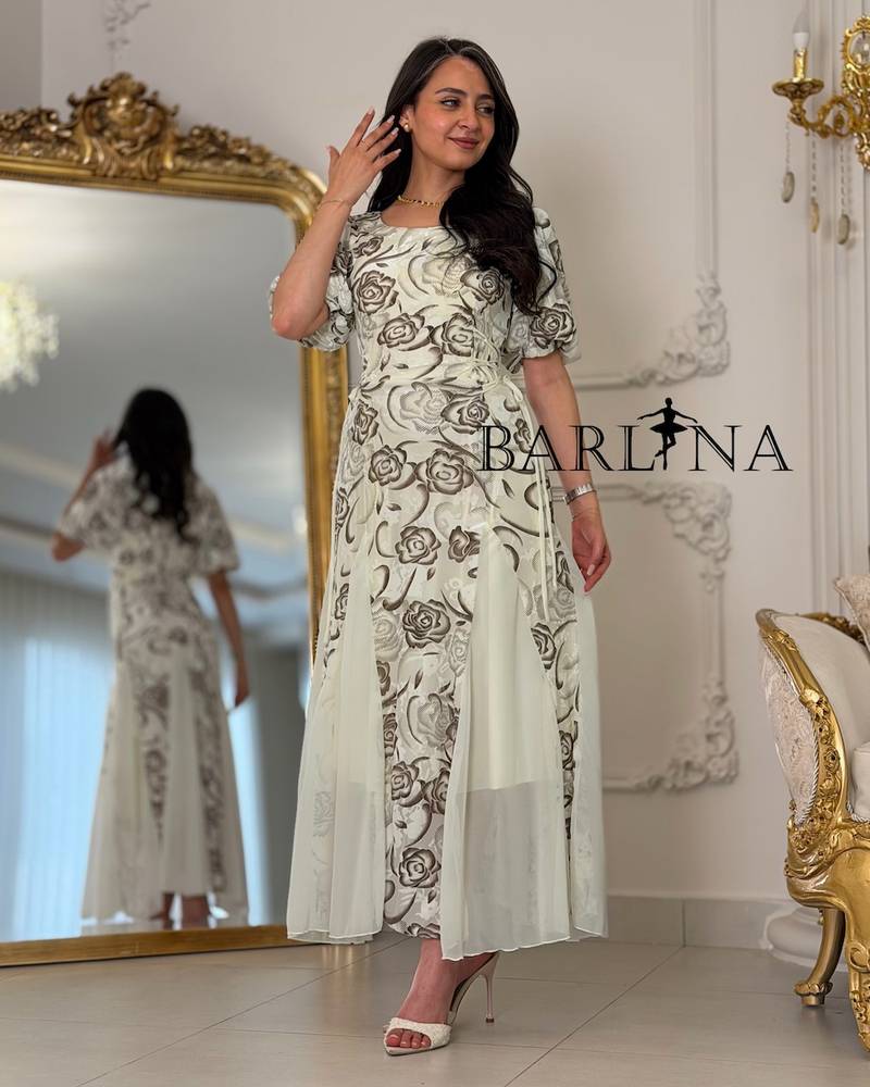 Off-white floral print chiffon midi dress