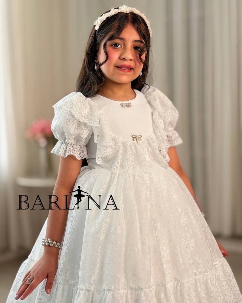 white fluffy lace dress for girls
