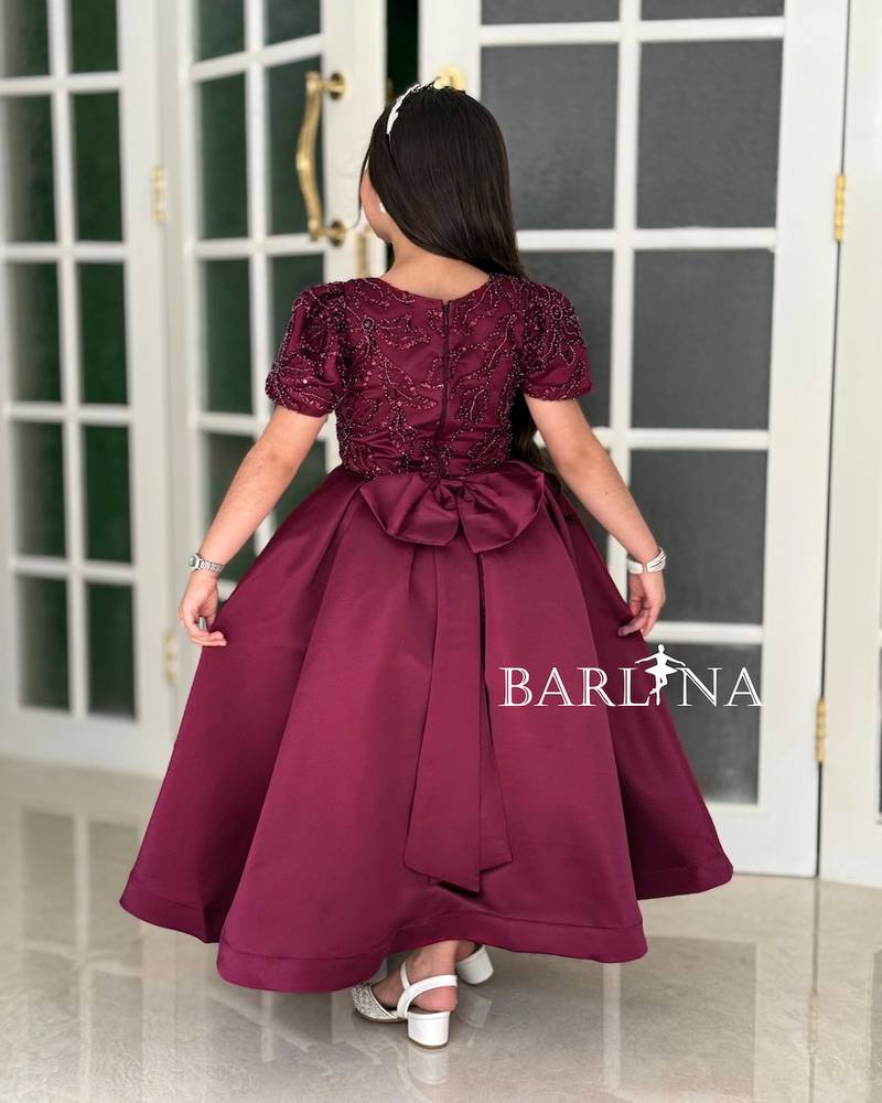 Girls' formal dress in burgundy with elegant embroidery