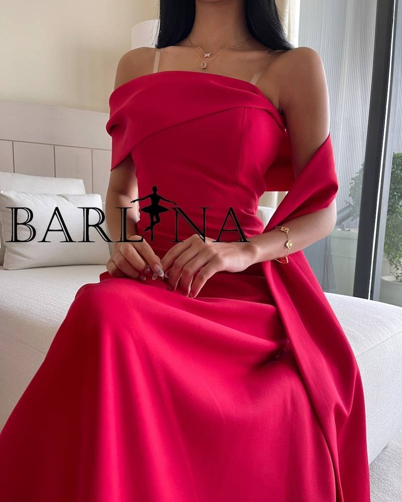Elegant one shoulder red dress with side shawl