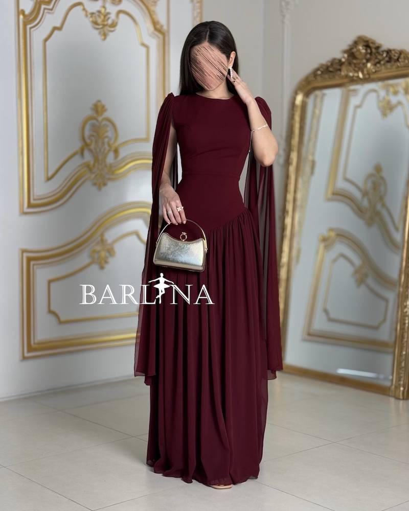 Burgundy fitted dress with cape sleeves
