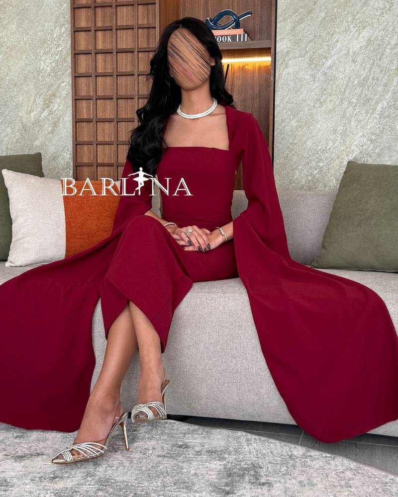 Burgundy Midi Dress with Long Loose Sleeves