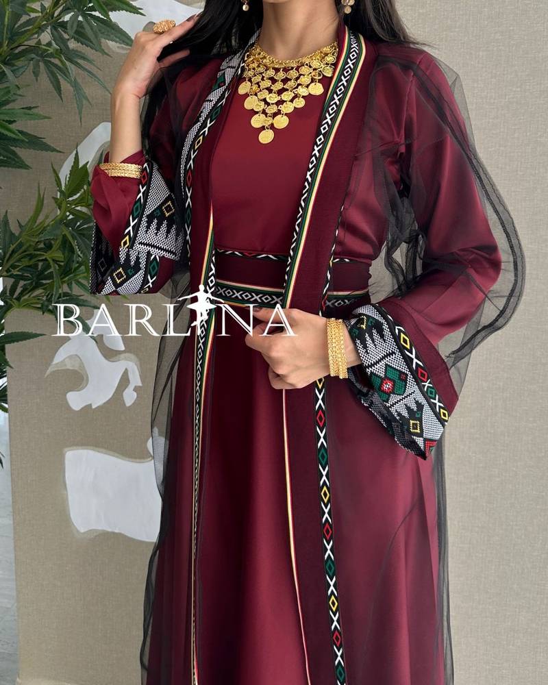 Elegant maroon jalabiya with traditional embroidery