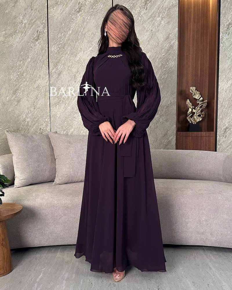 Dark purple long modest dress