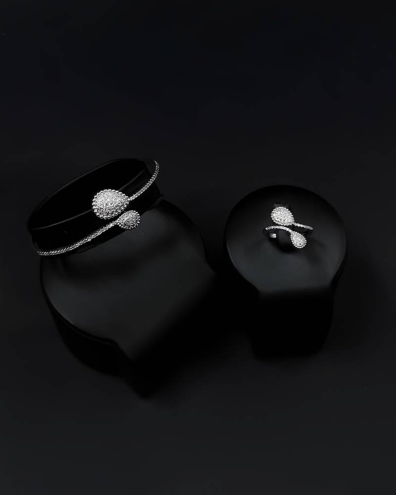 Double teardrop design bracelet and ring