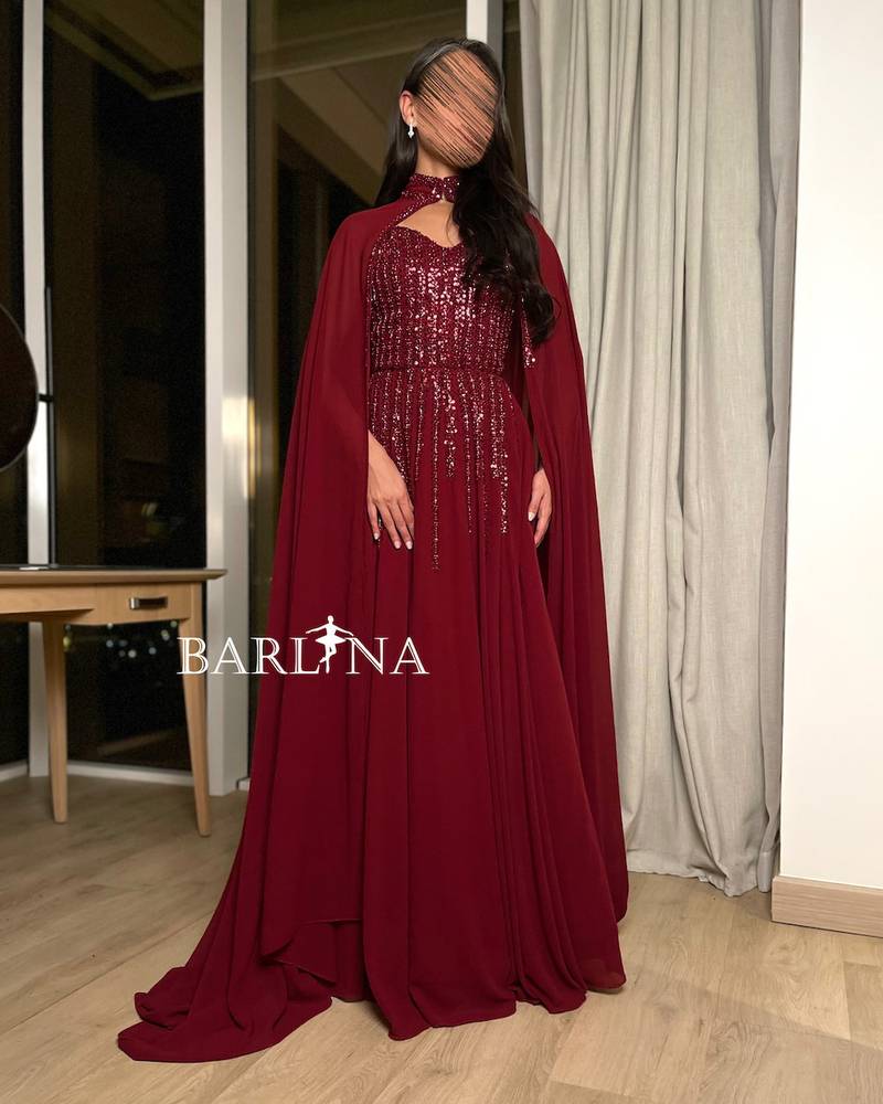 Burgundy dress with shiny top embroidery