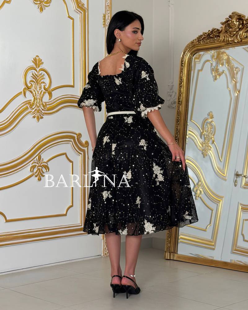 Off-white embroidered midi dress with belt